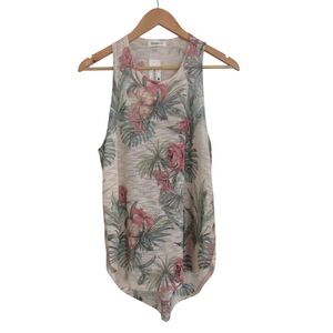 Ginger G Floral Rose Tank Top Size Large Beige Pink Round Hem Knit Lightweight